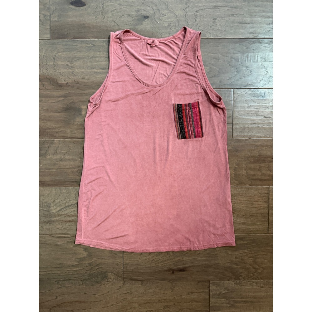 POL Tank Top Womens Large Pink Rayon Blend Solid Relaxed Pocket Casual ELT193